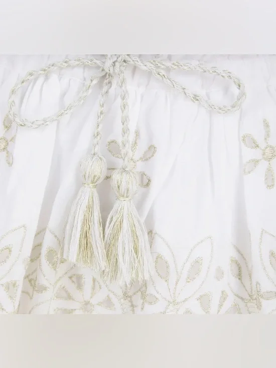 Pranella Belle Skirt White Gold Embroidered Tassel Mini S/M Boho Festival NWT - Picture 2 of 5